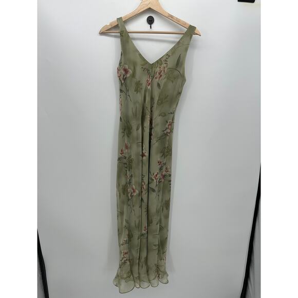 Positive Attitude Women Y2K Maxi Dress Size 8 Green Floral Fairy Dainty Coquette - Picture 2 of 7